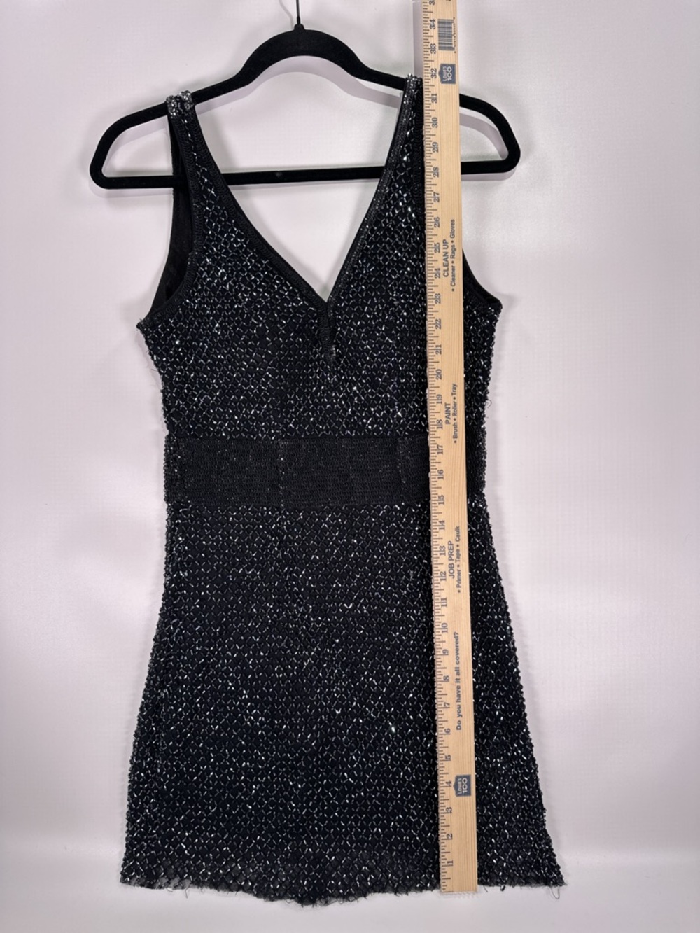 Mac Duggal Black Beaded Art Deco V-Neck Mini Dress 6 - Picture 11 of 11